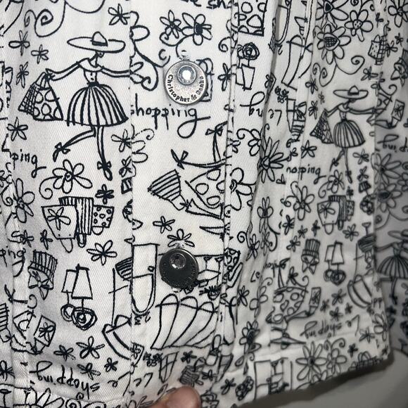CJ Banks White Denim Jacket With Black Funny Pages Print Size Large Teachers - Picture 4 of 8